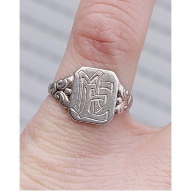 Antiker Vintage Ring Siegelring Me Em 835Er Silber Floral Gestaltet Herrenring