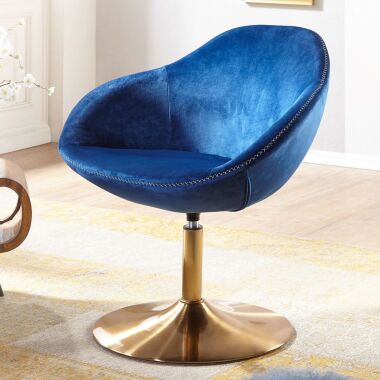 Design Clubsessel & Loungesessel SIRAN Samt Blau / Gold 70x79x70 cm Design
