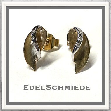 Diamantohrring in Gold & Kleine Brillant Ohrstecker in 585/ Bicolor Gold