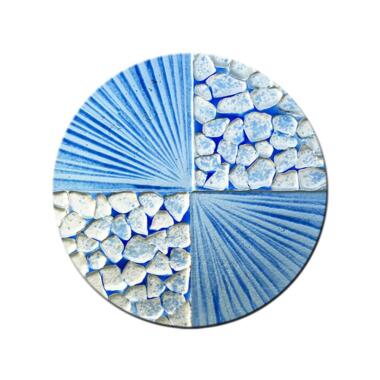 Glaselement in blau weißen Muster rund Glasornament R-56 / 20cm