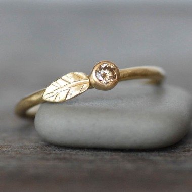 Gold-Verlobungsring mit Diamant & Diamant-Blatt-Ehering 14 K Gold Ring