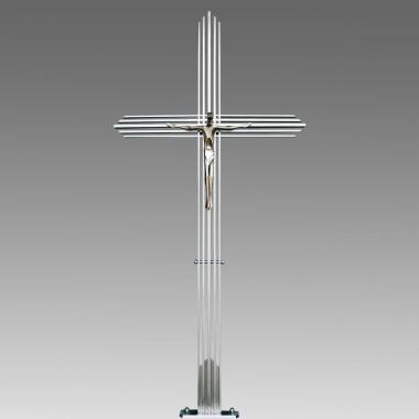 Grabfigur aus Edelstahl & Edelstahl Grabkreuz mit Jesus Figur Lenteon