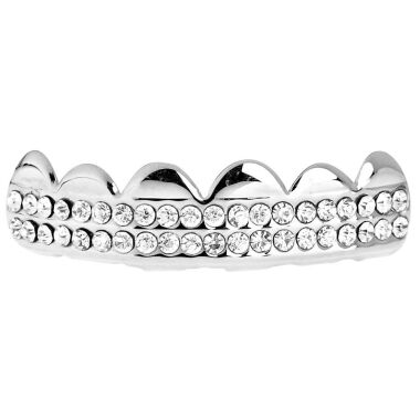 Grill Vergoldet & One Size Fits All Bling Grillz DOUBLE DECK TOP Silber