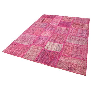 Handgefertiger Teppich Gradus aus Wolle in Rosa