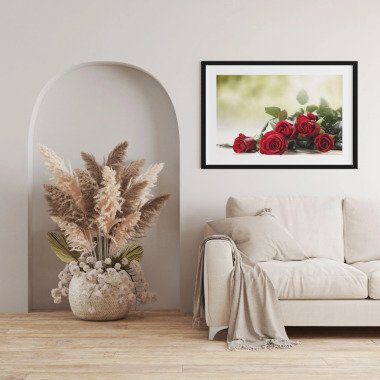 Rosenstrau auf Holztisch, Gerahmtes Bild Gre 100x70 cm