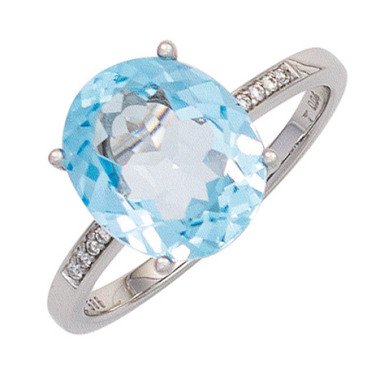 SIGO Damen Ring 585 Gold Weißgold 1 Blautopas hellblau blau 8 Diamanten