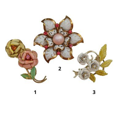 Vintage Emaille Blumen Brosche, Goldfarben