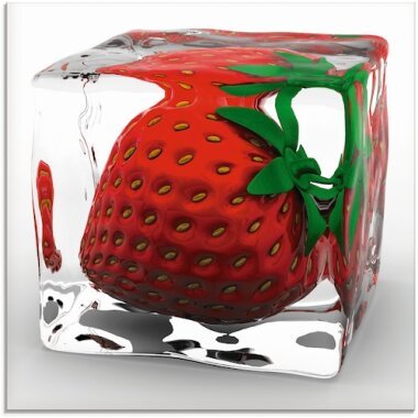 Artland Glasbild »Erdbeere in Eis«, Lebensmittel