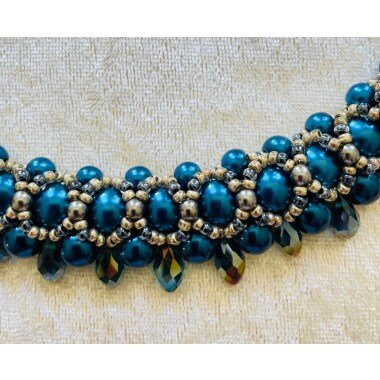 Blaue Perlenkette, Statement Halskette, Magnetkette, Swarovski Halskette 50 cm