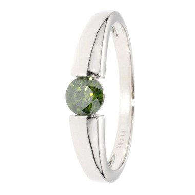 Brillantschmuck aus Platin & Solitär-Ring, Spannring-Optik Brillant grün,Platin  21 Platin 950