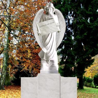 Engel Skulptur & Großer Grabstein mit Engel Statue Fortuna