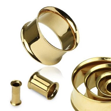 Flesh Tunnel Piercing Plug double flared Gold plated Chirurgenstahl