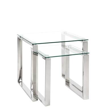 Glas-Telefontisch & Beistelltisch Set aus Glas und Edelstahl quadratisch