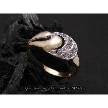 Gold Ring elegant Gold 585 bicolor Zirkonia Goldring Gr. 58