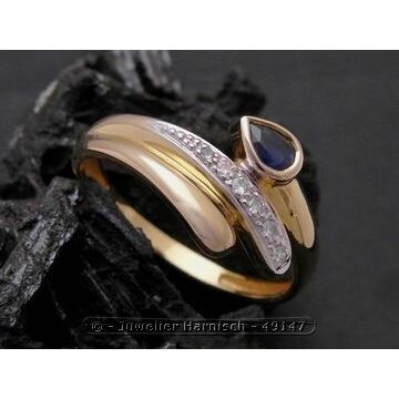 Gold Ring zauberhaft Gold 585 bicolor Safir + Brillant Goldrin