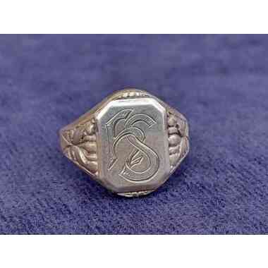 Gr 23 63 Antiker Vintage Ring Siegelring Hs Sh 800Er Silber Floral Gestaltet