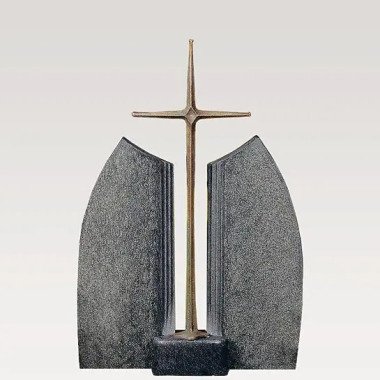 Granit Doppelgrab Grabstein mit Grabkreuz Bronze