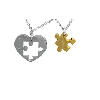 Liebesschmuck aus Gold & Gravierte Puzzle Herz Kette Mit Wunsch Gravur
