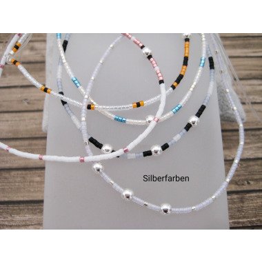 Mini-Bänder Mit Perlen in Silber, Armband Oder Fußkette, Glasperlen