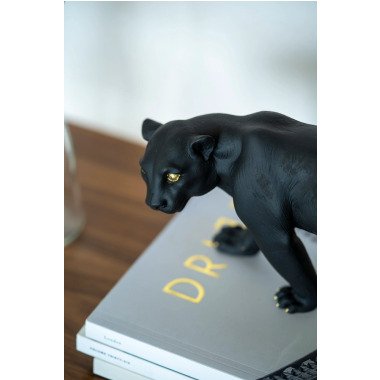 Panther Skulptur Schwarz Tier Figur Breite 31cm