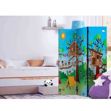 Raumteiler in Bunt & Kinderzimmer Raumteiler mit buntem Baumhaus Motiv
