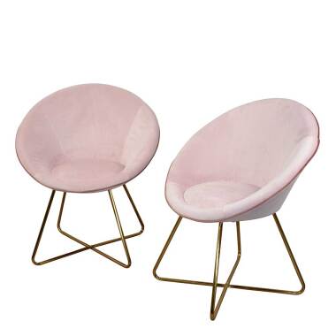 Retro-Esstisch & Retro Esstisch Sessel in Rosa und Goldfarben Samtbezug