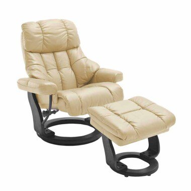 TV-Sessel in Beige & Relaxsessel in Creme Weiß Leder mit Hocker (zweiteilig)