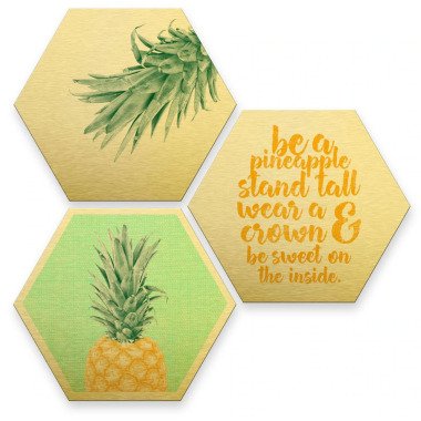 Wall-Art Mehrteilige Bilder Gold Effekt Ananas