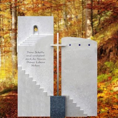 Ausgefallener Grabstein mit Kreuz & Grabstein Urnengrab mehrteilig Treppe