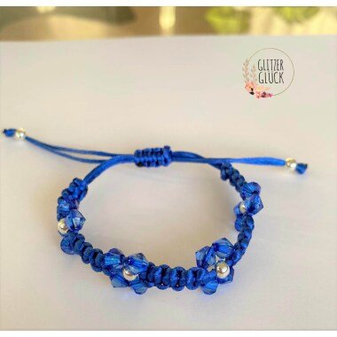 Blue Flower Armband | Für Damen in Blau Mit Perlen Größenverstellbar