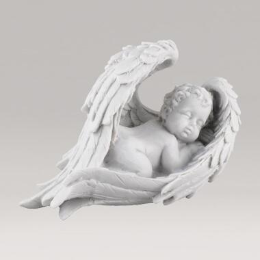 Engel Skulptur & Engelsfigur liegend in großen Flügeln aus Marmorguss