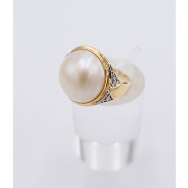 Gelbgold Damen Diamant Perlen Ring 585 14K Gr. 49 Us 5 Große Xxl Perle Ø 15mm