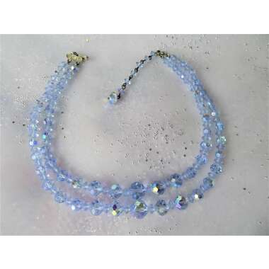 Glitzer 50S Blaue Kristall Halskette, Doppelstrang