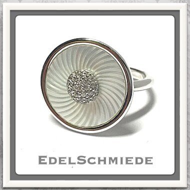 Grav. Perlmuttscheibe Ring 925 Silber + Zirk. #56