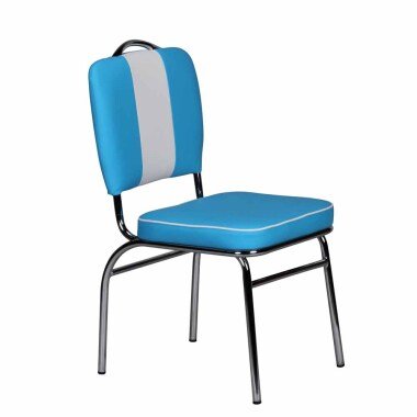Retro Stuhl in Blau Weiß Chrom