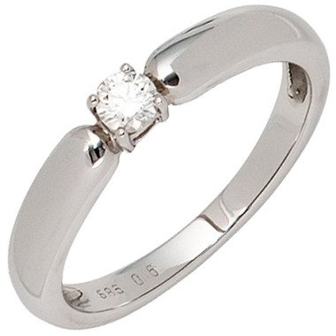 SIGO Damen Ring 585 Gold Weißgold 1 Diamant Brillant 0,16ct. Diamantring