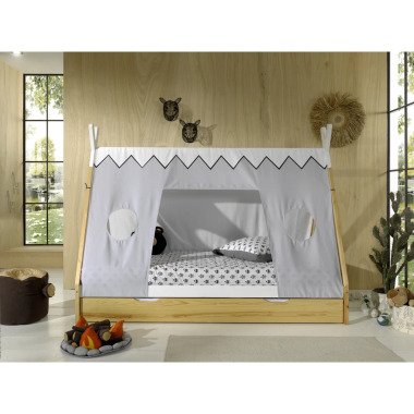 Tipi Bett mit Textilzeltdach+Lattenrost+Bettschublade
