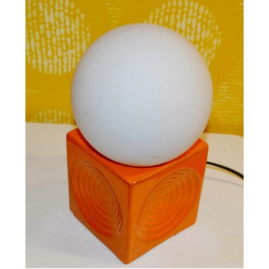 Vintage Tisch Lampe Steuler Keramik Orange Mit Weißer Glaskuppel 70Er