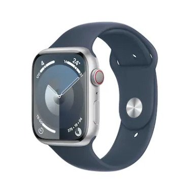 Apple Watch Series 9 LTE 45mm Aluminium Silber Sportarmband Sturmblau S/M