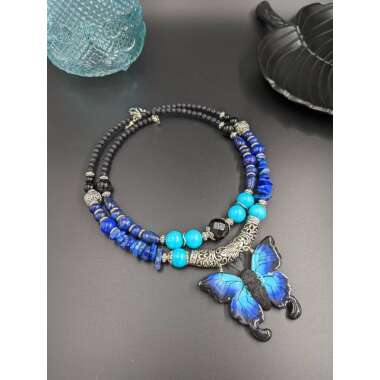 Blaue Polymer Clay Halskette Lapis Lazuli Halsband Für Frauen Blauer Monarch