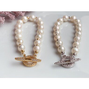 Brautschmuck Armband aus Metall & Süßwasser Perlen Armband Perlendurchmesser