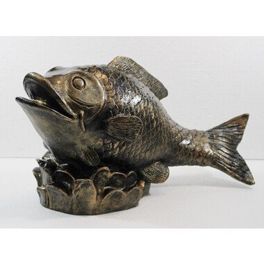 Deko Figur Fisch Kanari Gartenfigur H 23 cm Teichfigur Kupfer-Antik aus
