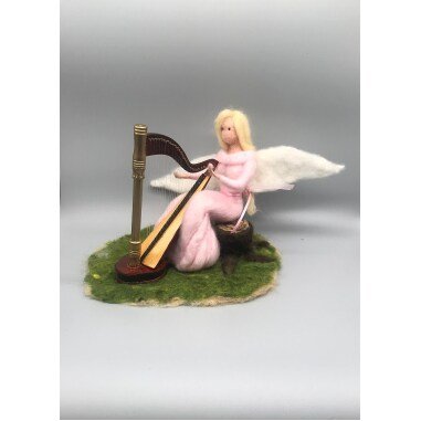 Erzengel Figur mit Engel & Engel Mit Harfe Sitzend Auf Baumstumpf Filzfigur