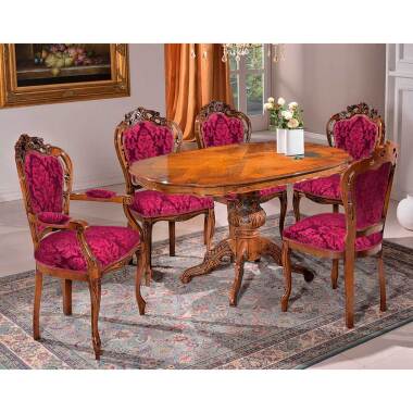 Esstisch mit Stühlen & Stilmöbel Essgruppe in Rot und Nussbaumfarben