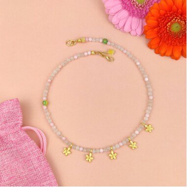 Halskette Kette Perlenkette Mit Anhängern Charms Blumen Vergoldet Schmucksteinp