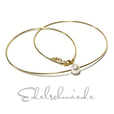 Halsreifen Weiße Perle 925 Silber Vergoldet Diamantiert 45-48 cm