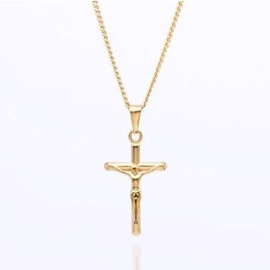 Kette mit Anhänger aus Leder & Gold Kruzifix Halskette Kreuz Kette in
