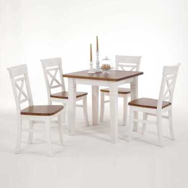 Kiefern-Holztisch & Tischgruppe aus Kiefer Massivholz Weiß-Braun (fünfteilig)