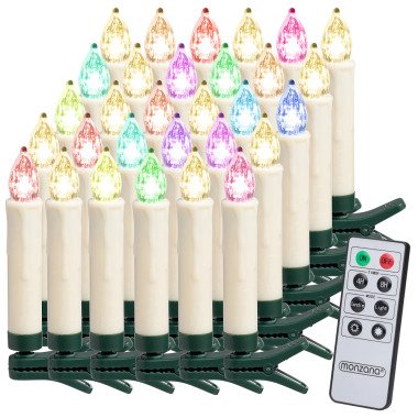 LED Weihnachtsbaumkerzen 30er-Set Mehrfarbig mit Fernbedienung