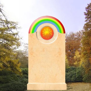 Moderner Kindergrabstein aus Sandstein & Kindergrabmal mit Glas Regenbogen